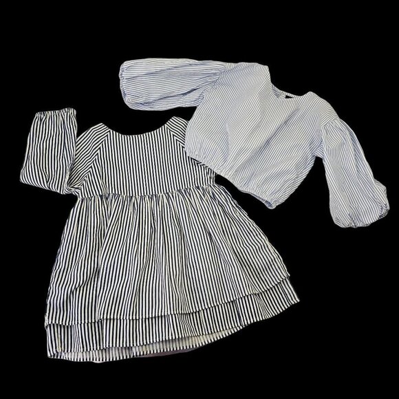 2 Pc Striped Tucker Tate Dress + Something Navy Blouson Top Baby Girl 24 Mo - Picture 1 of 13